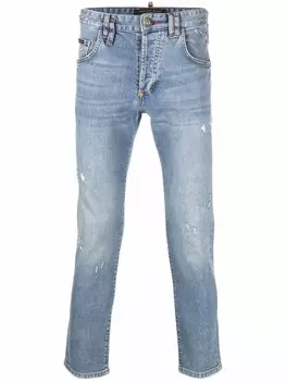Прямые джинсы с эффектом потертости Philipp Plein, синий
