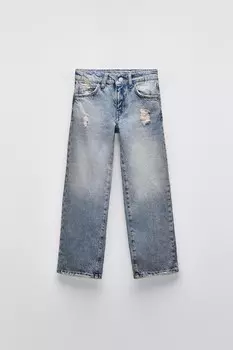 Прямые джинсы с драгоценностями ZARA, синий