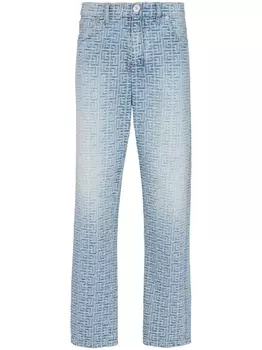 Прямые джинсы с монограммой Balmain, синий