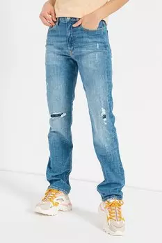 Прямые джинсы с потертостями Guess, синий