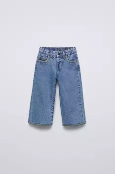 Прямые джинсы с вышивкой ZARA, средне-синий