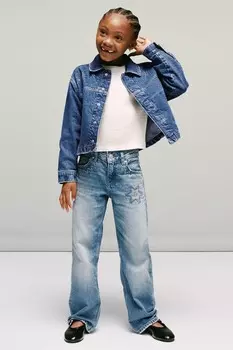 Прямые джинсы со стразами ZARA, синий