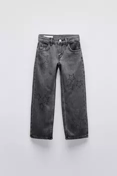 Прямые джинсы со звездами ZARA, черный