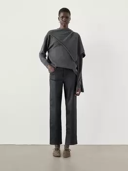 Прямые вощеные брюки Massimo Dutti, черный