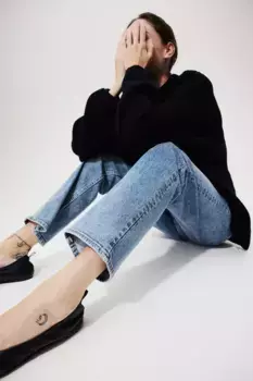 Прямые высокие джинсы H&M, синий