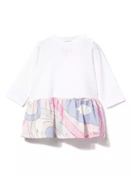 PUCCI Junior платье с длинными рукавами и принтом Marmo, белый
