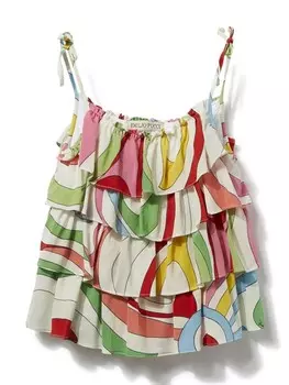 PUCCI Junior топ с оборками и принтом Marmo, белый