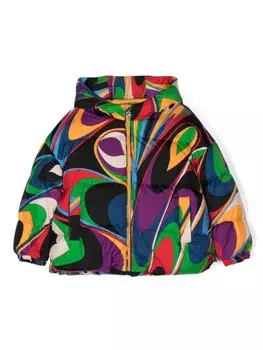 PUCCI Junior утепленная куртка с принтом Onde, черный