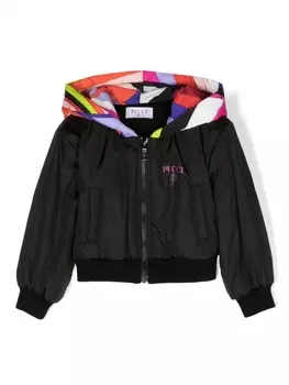 Pucci куртка с капюшоном и логотипом, черный