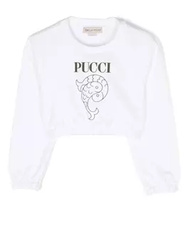 Pucci logo-print cropped sweatshirt, белый