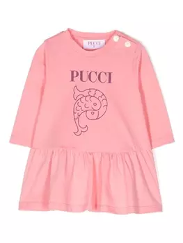 Pucci платье с длинными рукавами и логотипом, розовый