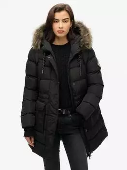 Пуховик из искусственного меха everest mid Superdry, черный