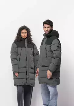 Пуховик Jack Wolfskin "DELLBRUECK LONG JKT", с капюшоном, зеленый