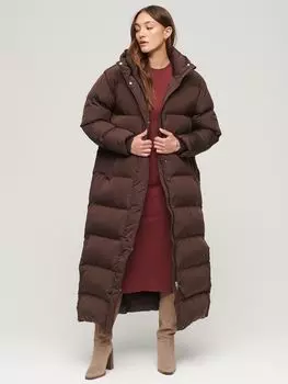 Пуховик макси с капюшоном Superdry, кофе