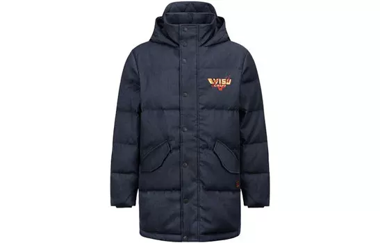 Пуховик мужской джинсовый синий Evisu, синий