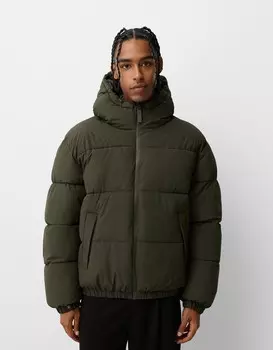 Пуховик с капюшоном Bershka, хаки
