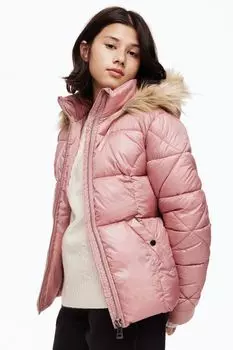 Пуховик с капюшоном H&M, пыльно-розовый