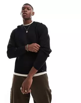 Pull&Bear – черный свитер в рубчик