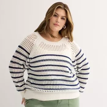 Пуловер большого размера с открытым швом Sonoma Goods For Life, цвет ivory navy stripe