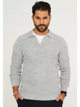 Пуловер CARISMA Strickpullover - CRALYTUS Grobstrickpullover mit Kragen Strick-Pulli, серый