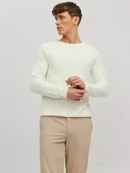Пуловер Jack & Jones Rundhals Strick Langarm Sweater aus Baumwolle JJEHILL, белый