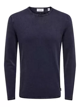 Пуловер ONLY Lssiger Feinstrick Washed Design Rundhals Sweater, синий