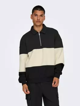Пуловер Only&Sons Pullover Sweatshirt Polokragen Locker geschnitten, черный