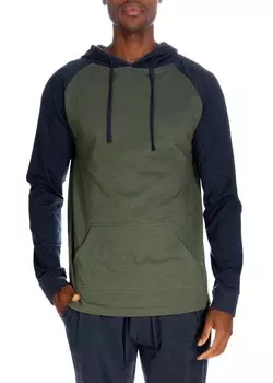 Пуловер с капюшоном реглан – контрастные рукава Unsimply Stitched, цвет Heather Green Navy
