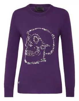 Пуловер с круглым вырезом LS Look At Me Skull crystal PHILIPP PLEIN, фиолетовый