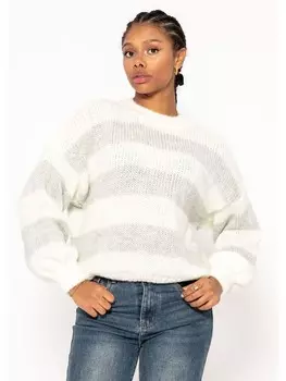 Пуловер SASSYCLASSY Weicher gestreifter Strickpullover, белый