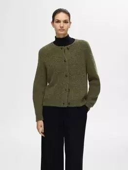 Пуловер SELECTED FEMME Strickjacke Relaxed Fit Rundhals Raglanrmel Fallmaschen, зеленый