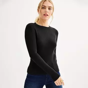 Пуловер в рубчик Petite Nine West с круглым вырезом, цвет Mineral Black