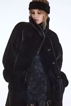 Пушистое пальто H&M, черный