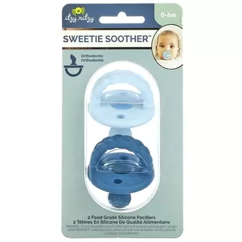 Пустышка Itzy ritzy Sweetie Soother из пищевого силикона для детей 0–6 месяцев 2 шт, синий/голубой