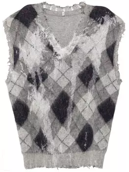 R13 жилет Oversized Sweater с узором аргайл, серый