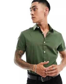 Рабочая рубашка узкого кроя цвета хаки ASOS DESIGN