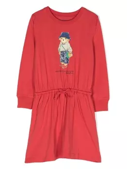 Ralph Lauren короткое платье с принтом Polo Bear и кулиской, красный