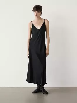 Расклешенное платье-комбинация миди Massimo Dutti, черный