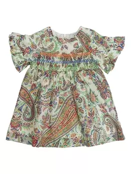 Расклешенное платье с принтом Paisley ETRO KIDS, зеленый