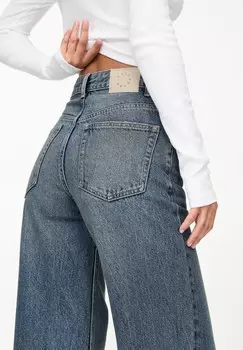 Расклешенные джинсы MID-RISE WIDE PULL&BEAR, сине-серый