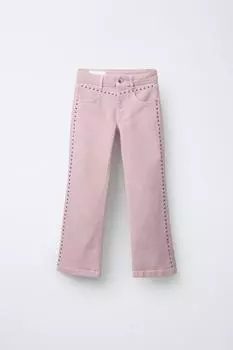 Расклешенные джинсы с шипами ZARA, розовый