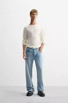 Расклешенные джинсы с шитьем ZARA, светло-голубой