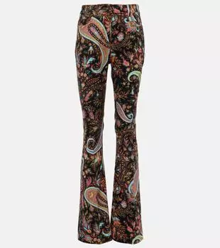 Расклешенные джинсы с завышенной талией и узором paisley. Etro, черный