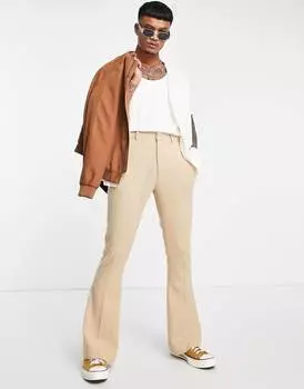 Расклешенные шерстяные элегантные брюки с узором \"в елочку\" ASOS DESIGN