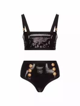 Раздельный купальник с пайетками Balmain, черный