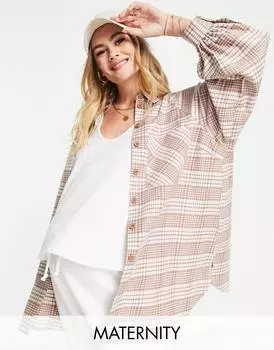Разноцветная рубашка в клетку для беременных с рукавами реглан Topshop