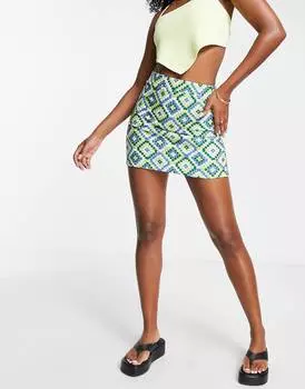 Разноцветная трикотажная мини-юбка Topshop из жаккарда с ромбами
