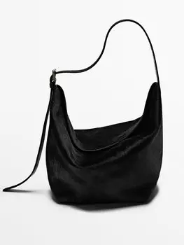 Регулируемая кожаная сумка Massimo Dutti, черный