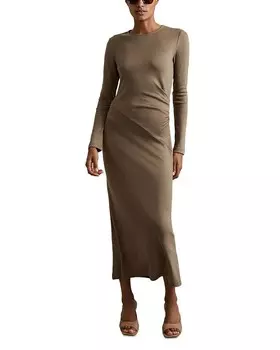 REISS Sloane Платье из джерси с круглым вырезом, коричневый/бежевый
