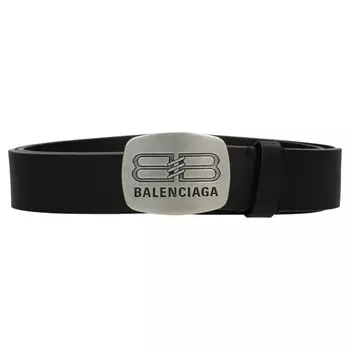 Ремень Balenciaga Rounded Logo Plaque, черный